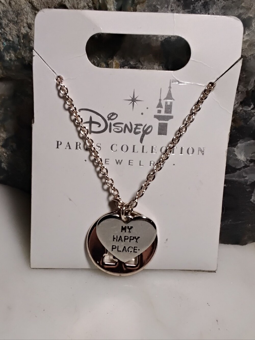 NWT***Disney Parks Collection 'My Happy Place' Silver Heart Pendant Necklace